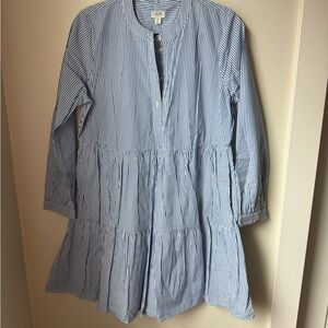 J. Crew Factory Blue and White Striped Tiered Shirt Dress